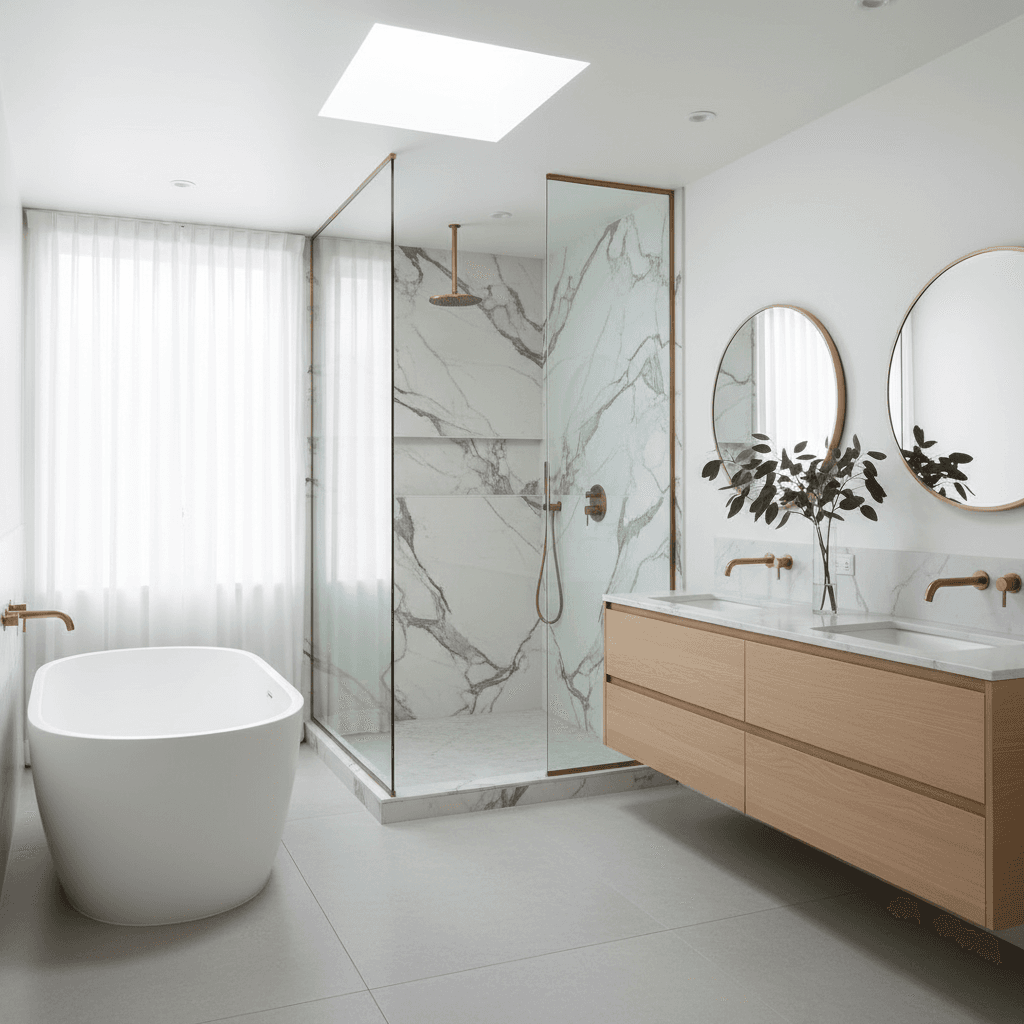 After: A 1990s Builder Bathroom Becomes a Spa Retreat (Bellevue)