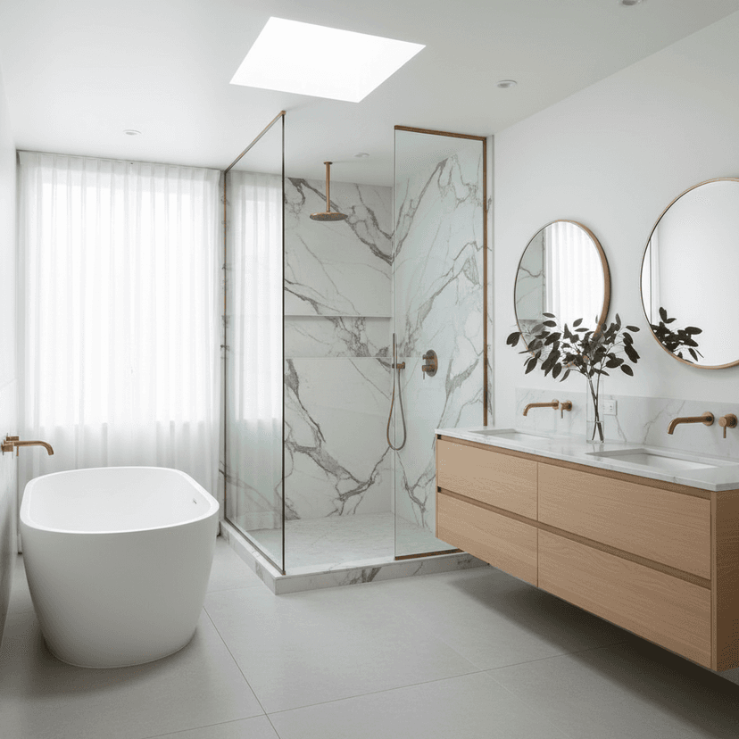 After: A 1990s Builder Bathroom Becomes a Spa Retreat (Bellevue)