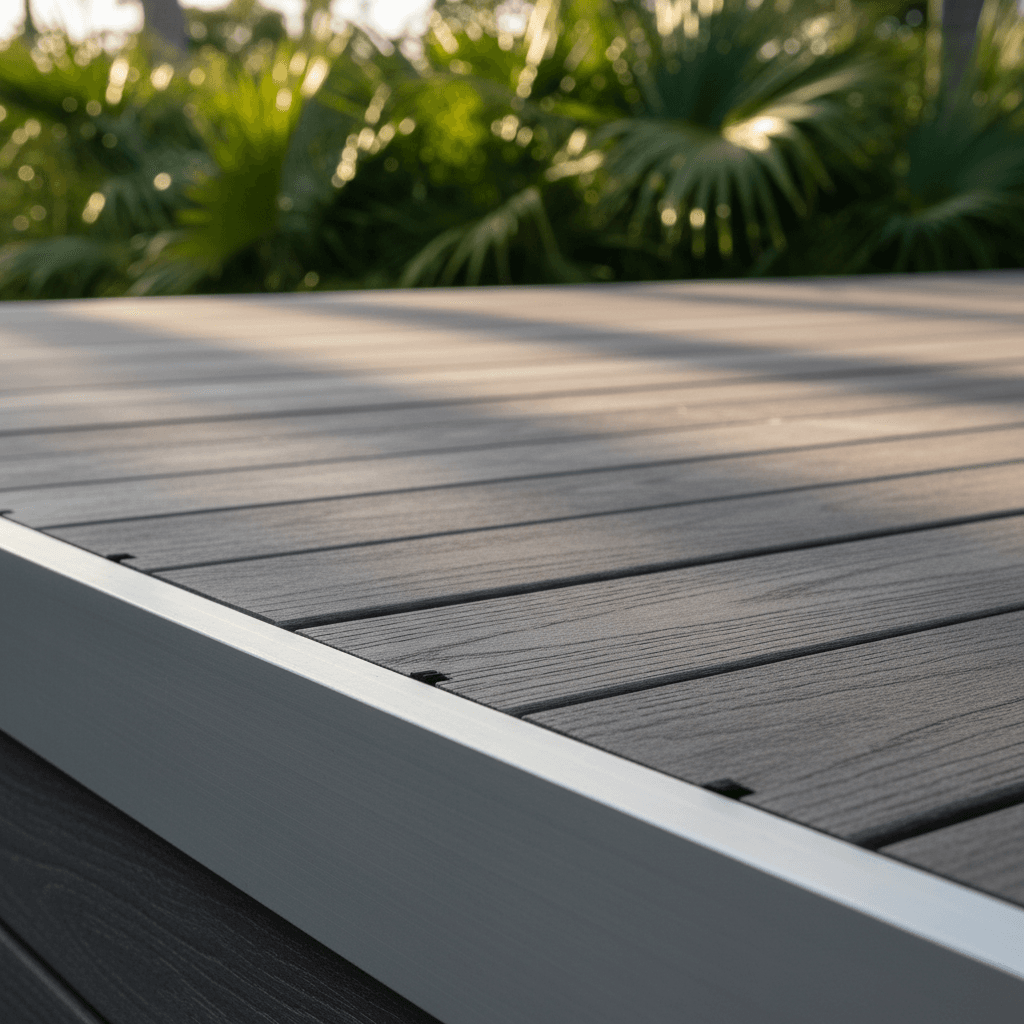 Composite decking close-up showing texture and hidden fasteners