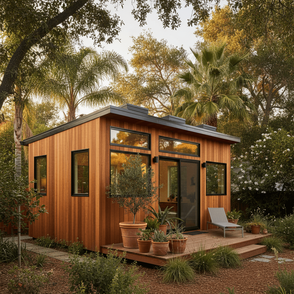 Timber ADU surrounded by greenery
