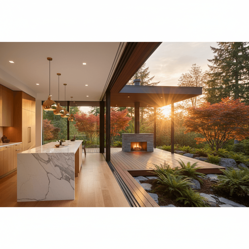 A beautifully transformed home at golden hour