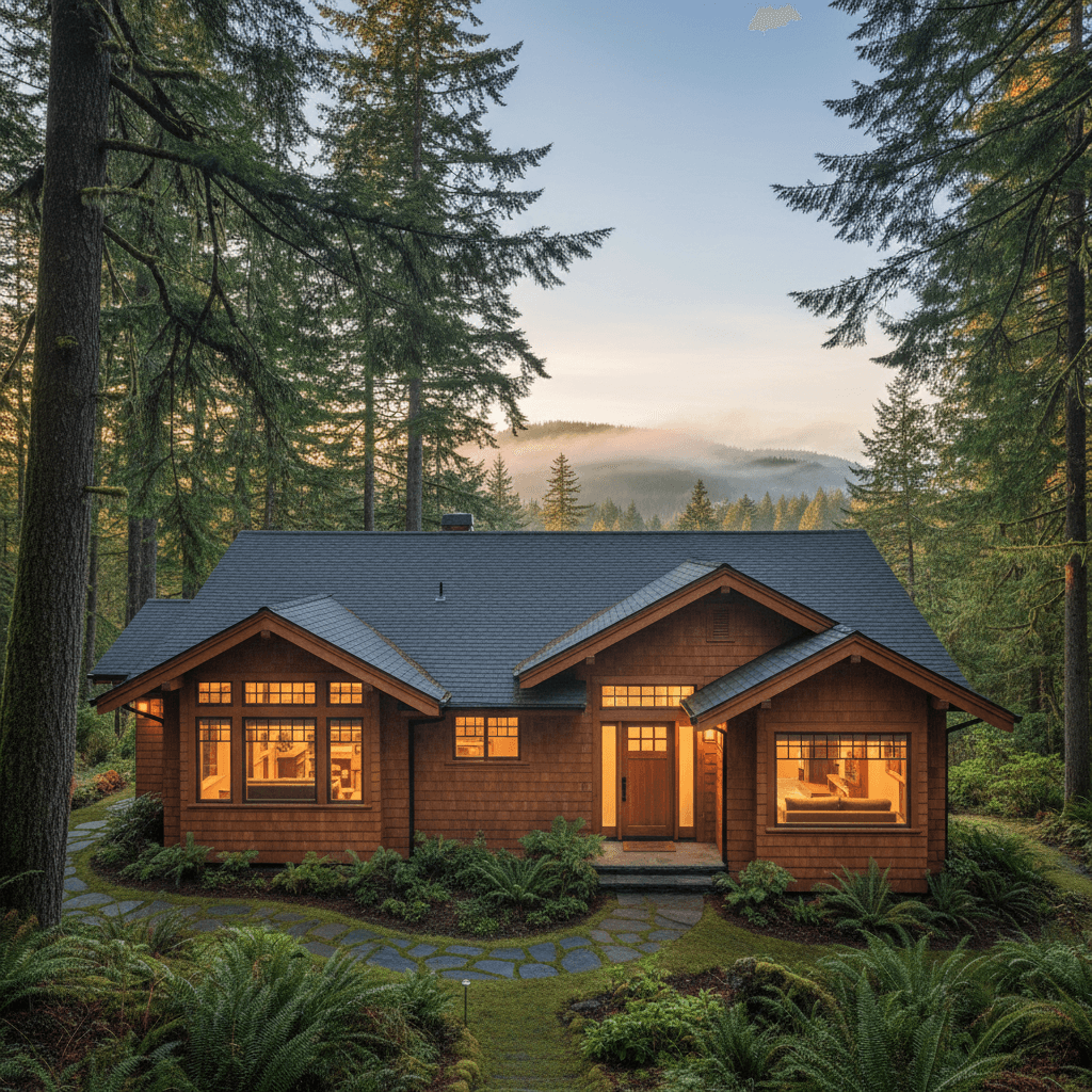 Pacific Northwest home renovation at golden hour