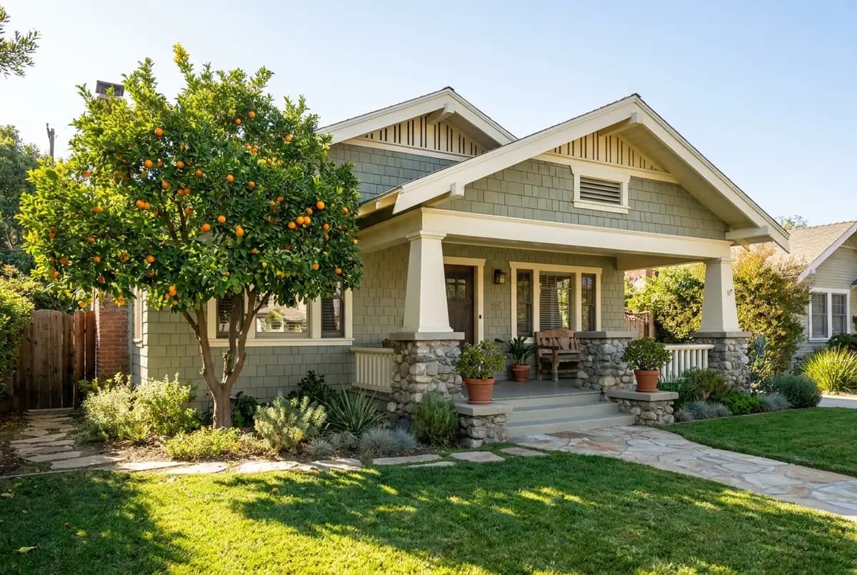 A restored 1920s Craftsman bungalow in an Anaheim historic district