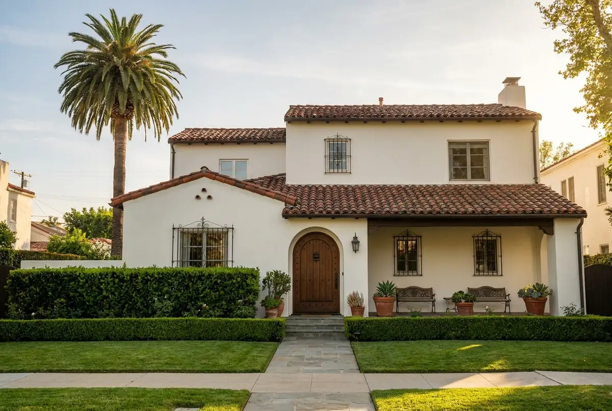 A restored 1920s Spanish Colonial Revival house in the Beverly Hills flats