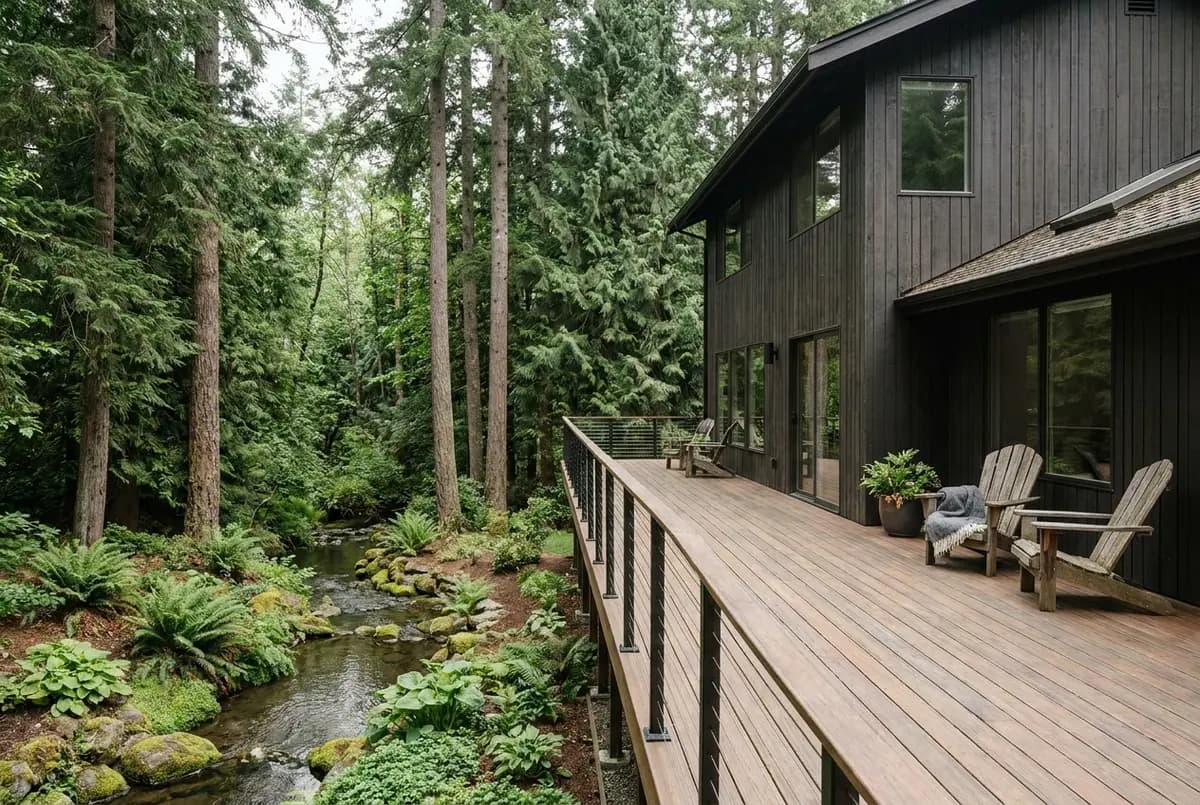 A 1980s house on a wooded lot in Woodinville, Washington after a renovation