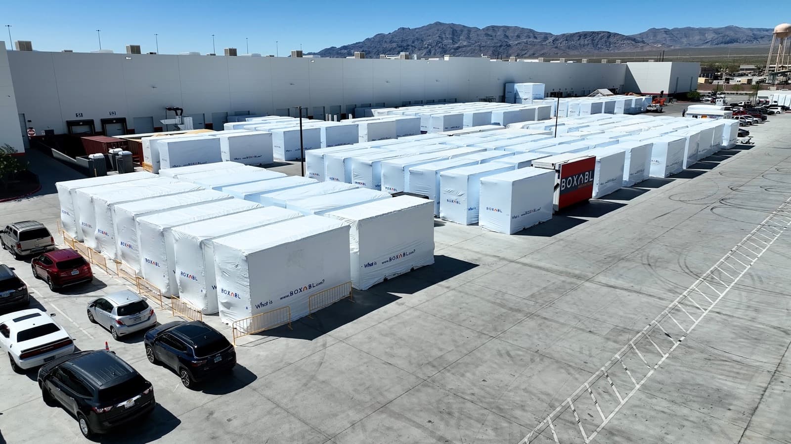 Aerial view of completed Boxabl Casitas at the Las Vegas factory
