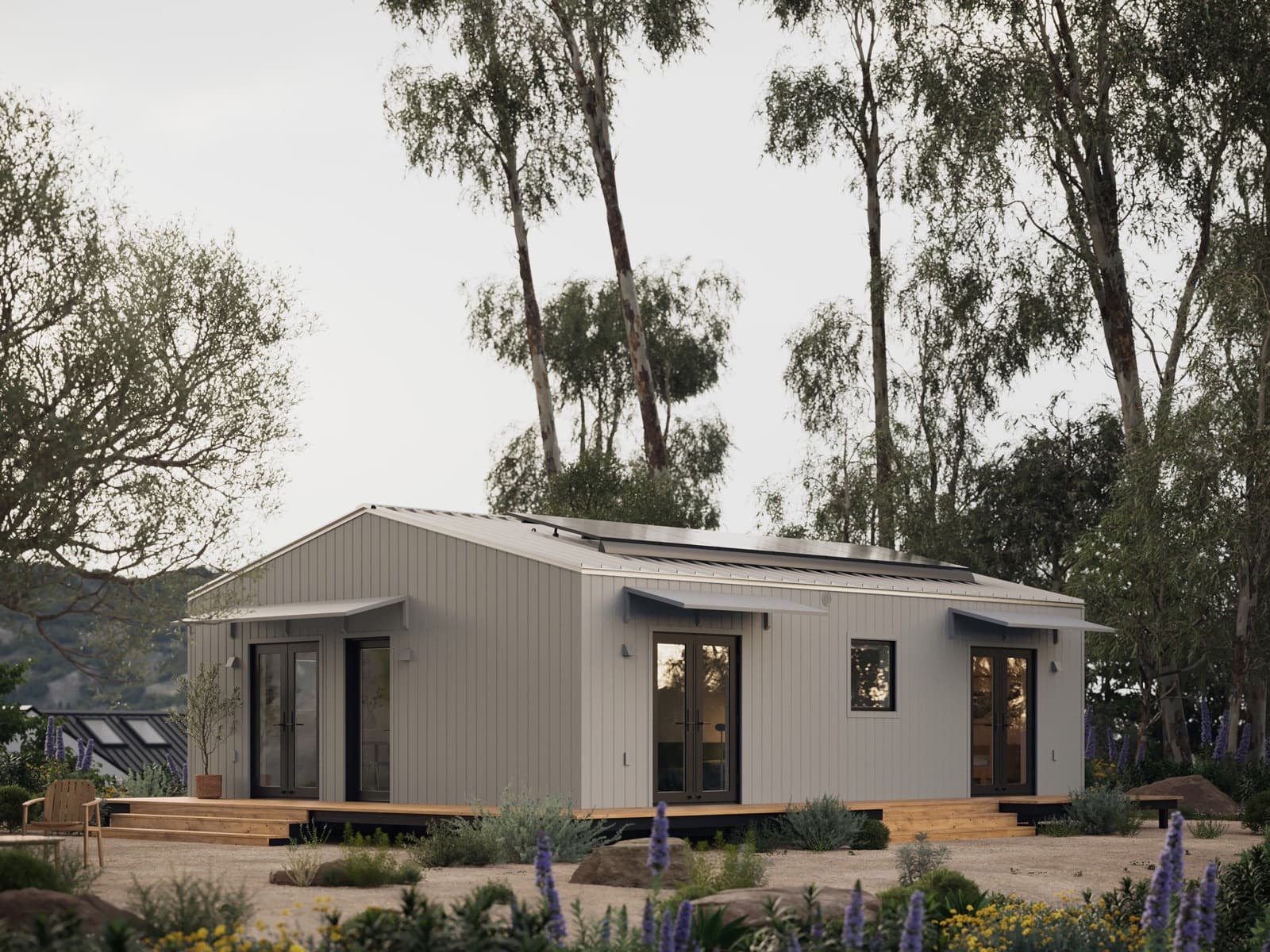 Samara Backyard XL 8, an 800 sq ft two-bedroom steel-clad ADU, in a backyard