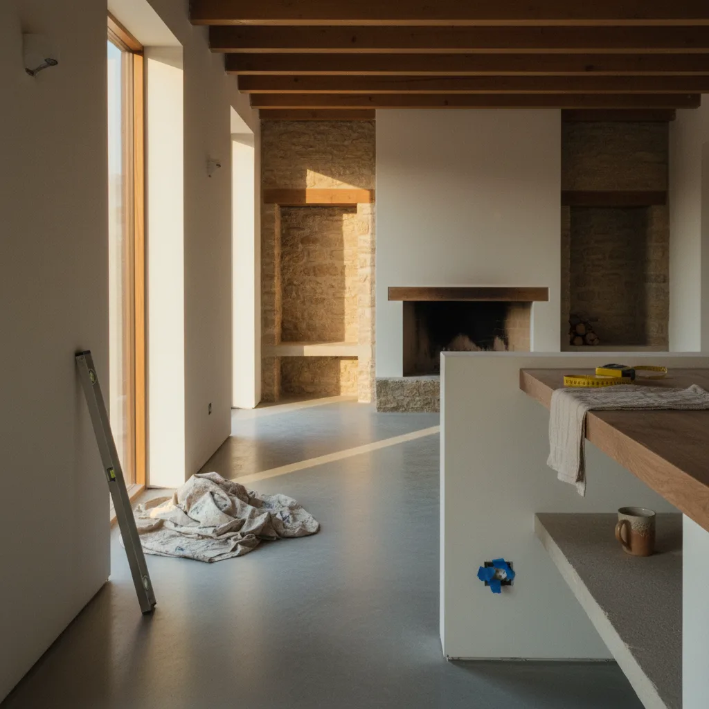 A split image showing a dilapidated house on the left and a beautifully renovated modern home on the right.