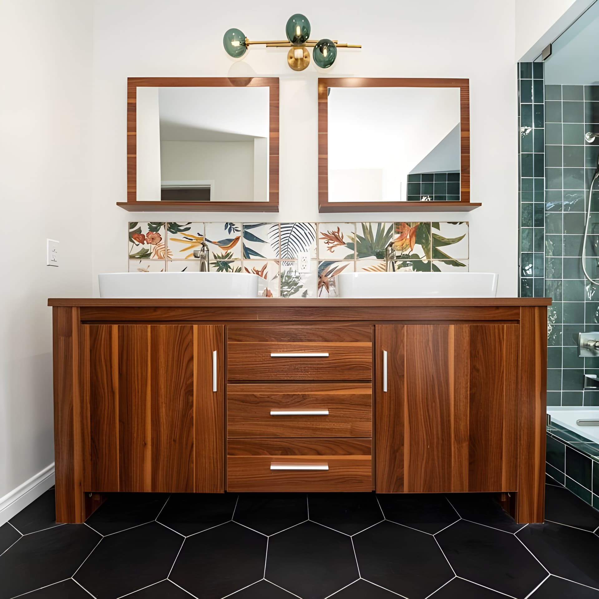 This bathroom doesn’t whisper luxury — it frames it beautifully