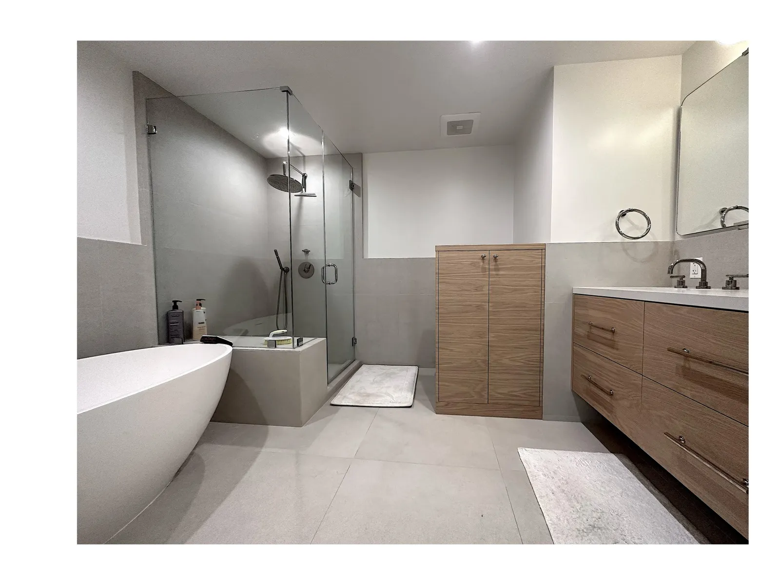 Bathroom with a freestanding tub and glass shower, Santa Monica
