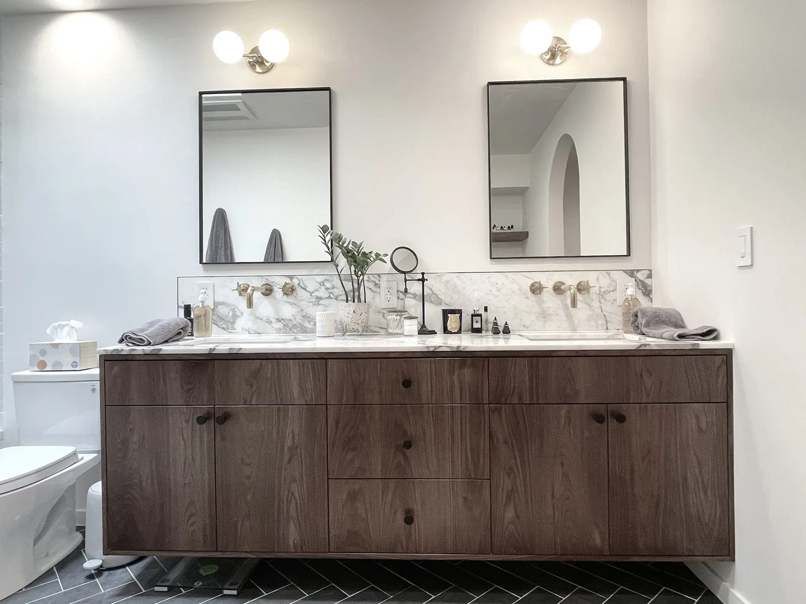 Bathroom remodel with a double vanity, Tarzana