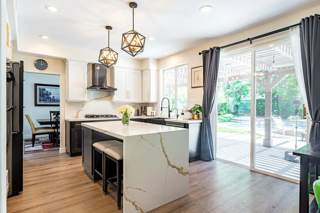 Kitchen remodel with waterfall island, Stevenson Ranch