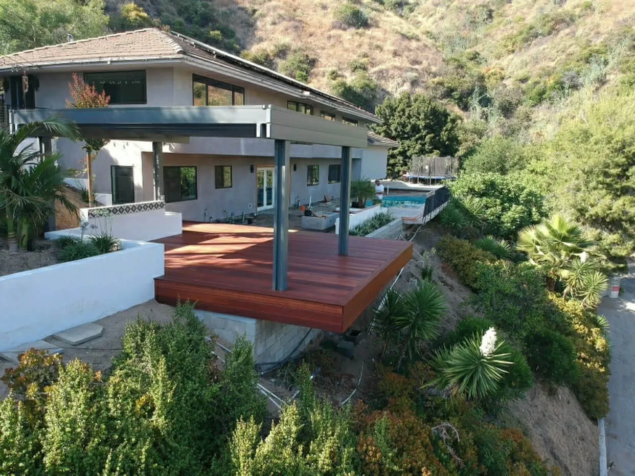 Raised deck on a hillside lot