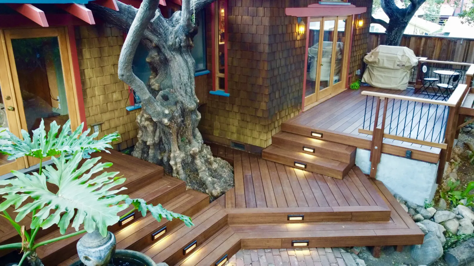 Multi-level deck with step lights