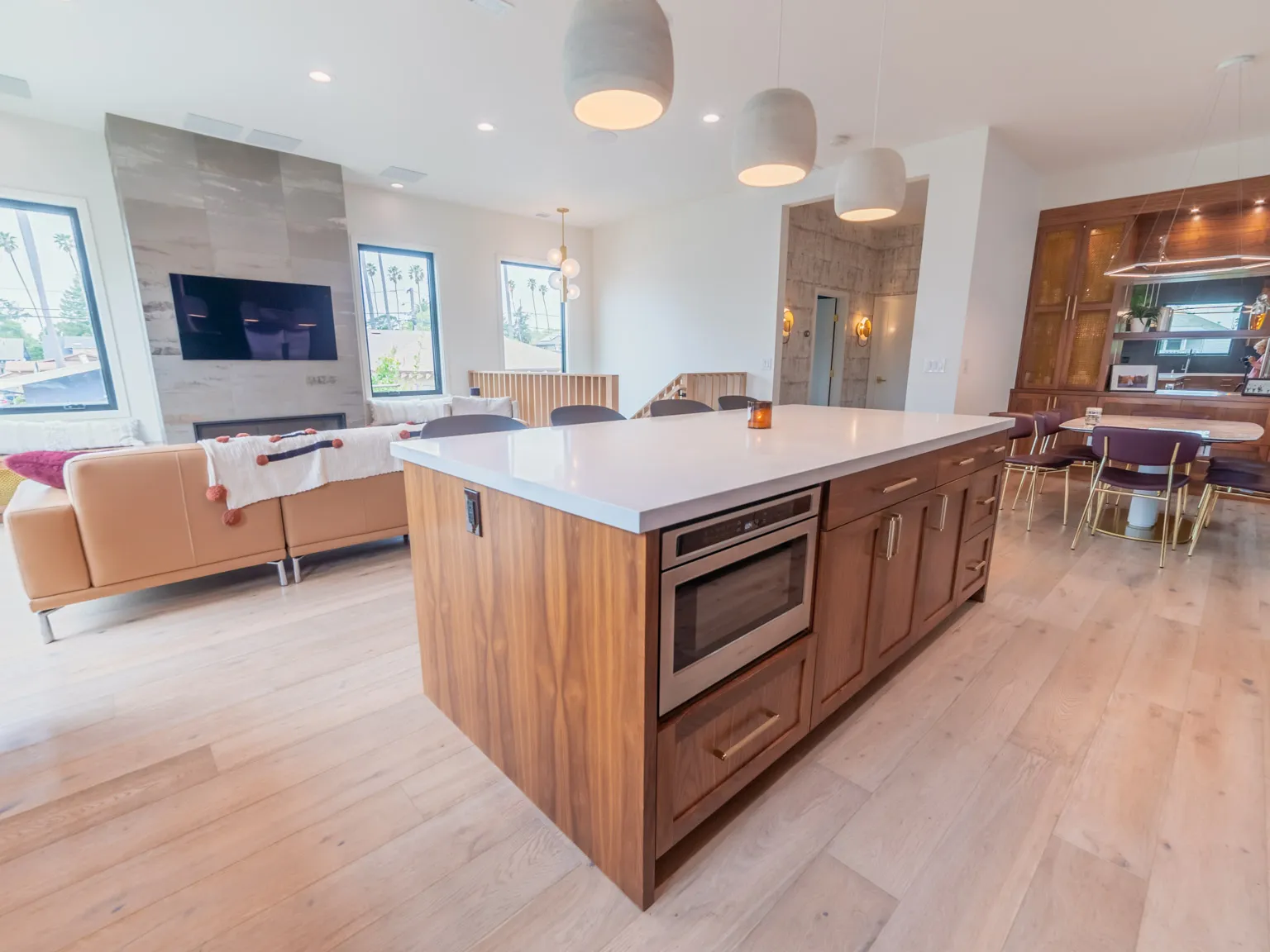 Walnut kitchen and living area, full-home remodel, Alameda