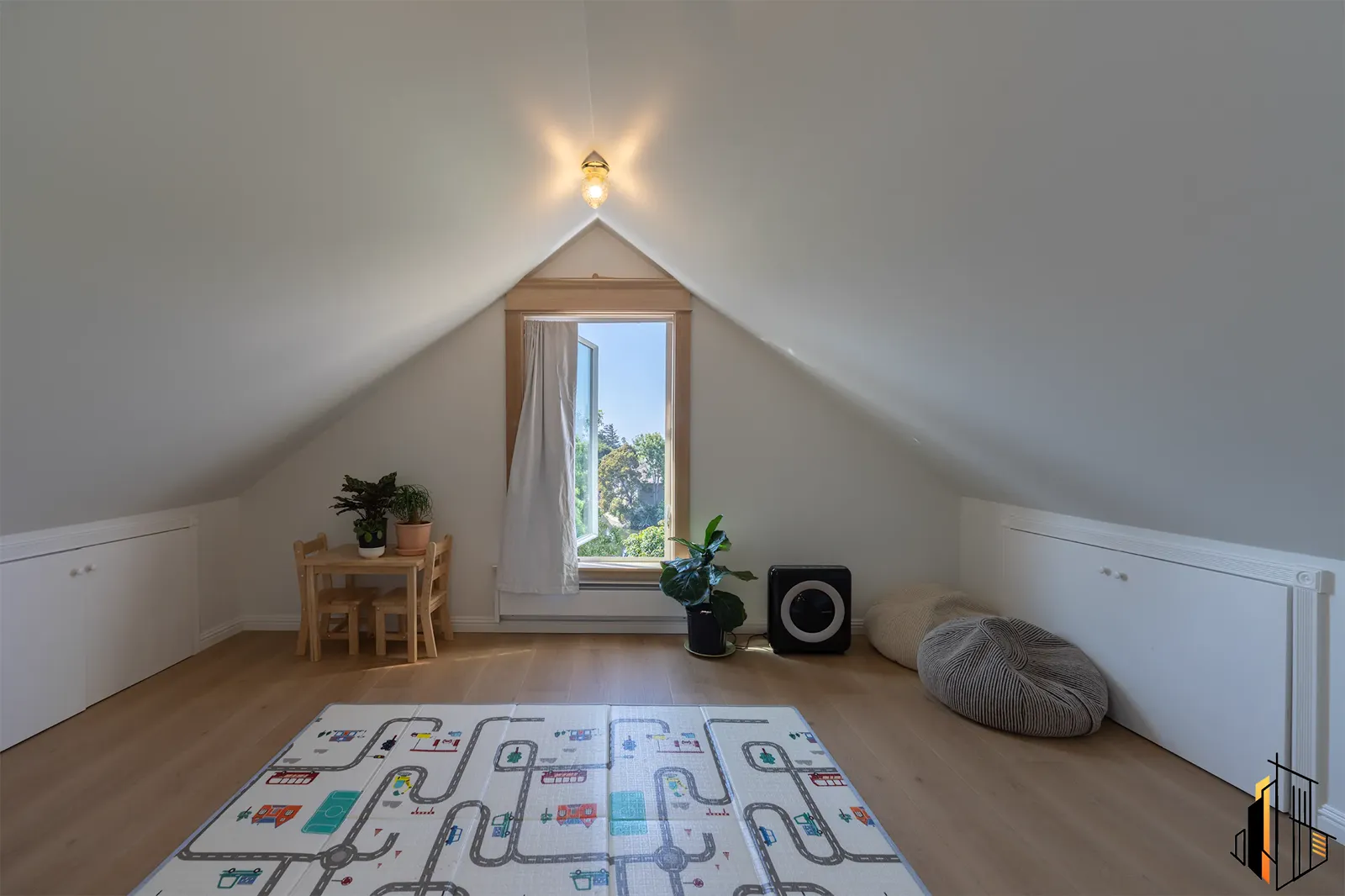Finished attic room, Berkeley home remodel