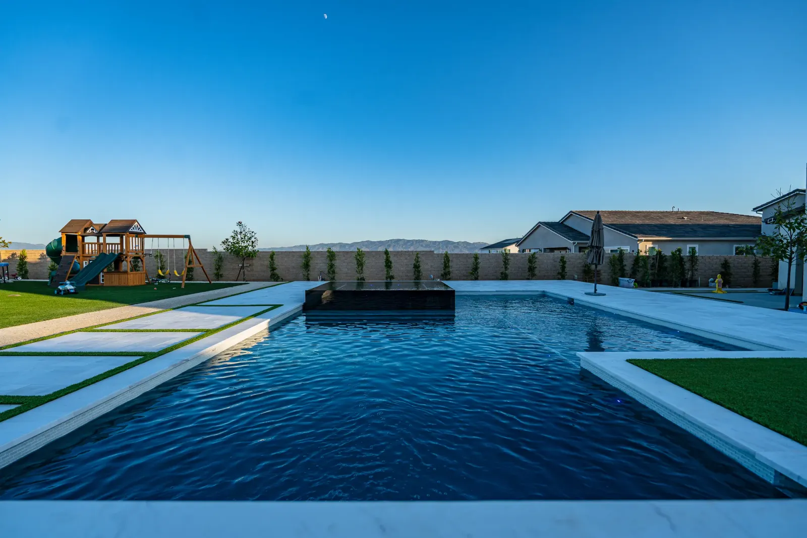 New pool and spa at dusk, Castaic