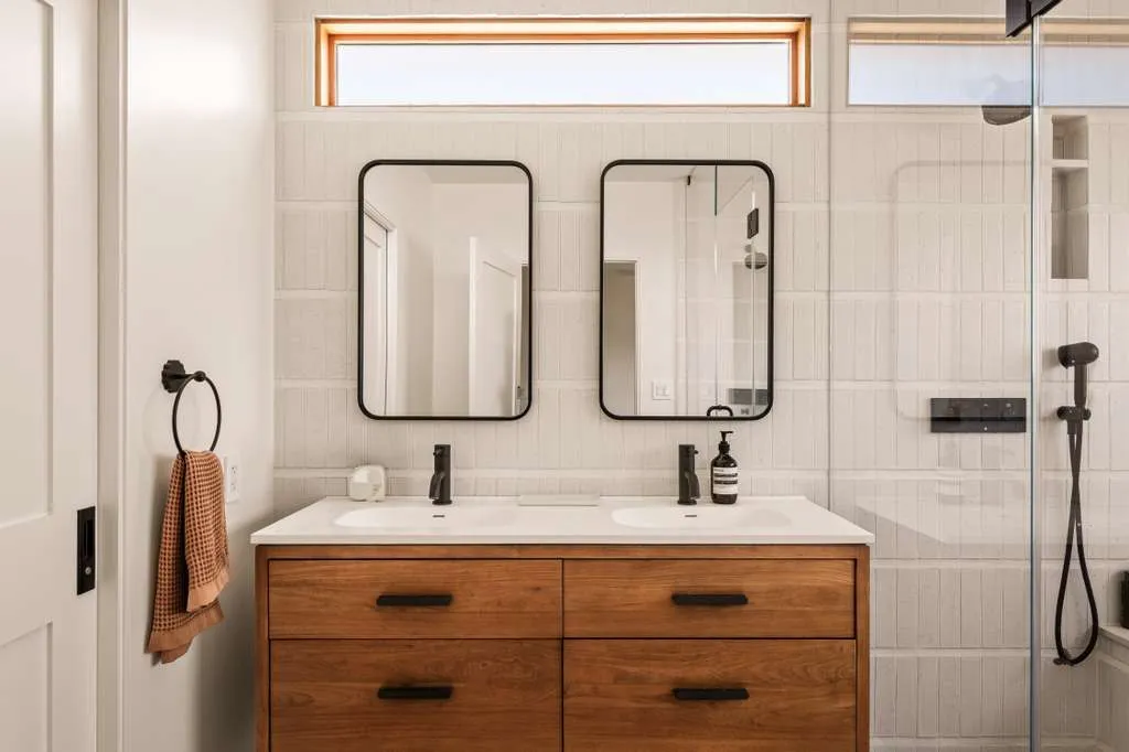 Bathroom with double vanity and walk-in shower, Westchester