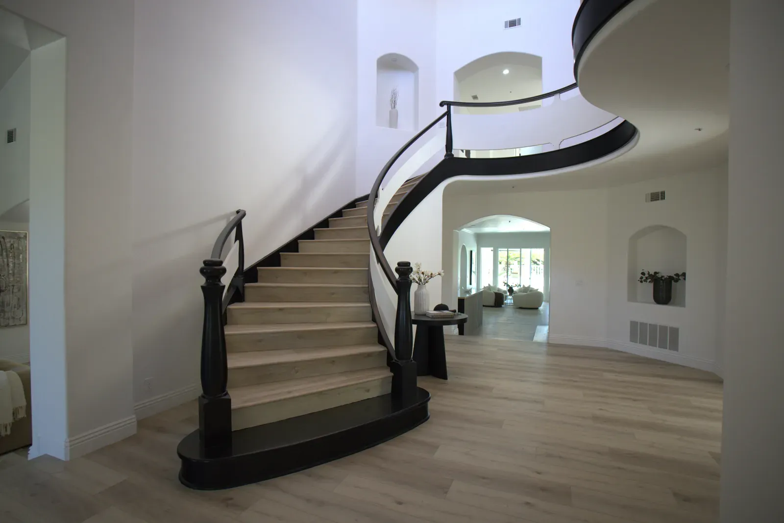 Curved staircase and entry, whole-house renovation, Laguna Hills