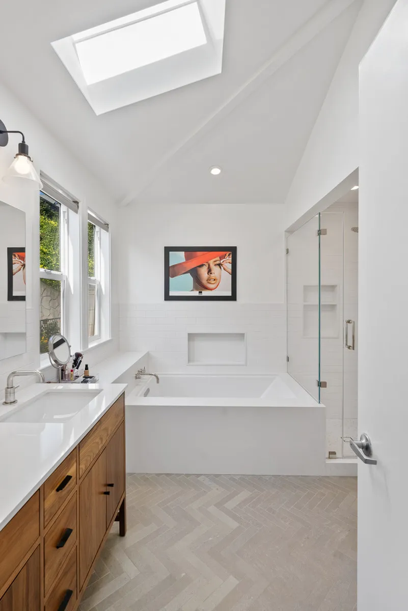 Primary bathroom with skylight and soaking tub, Bernal Heights