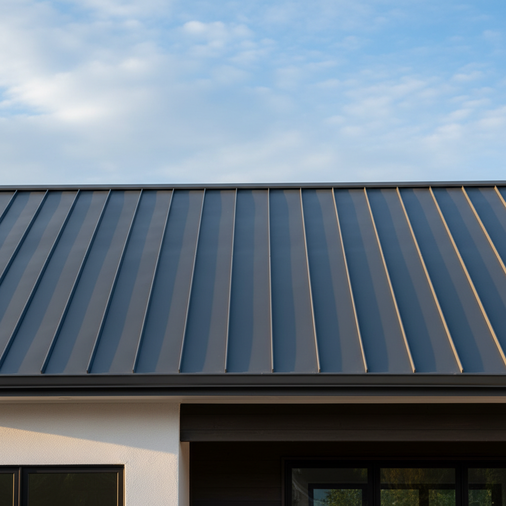 Standing seam metal roof close-up showing crisp lines and weather-protective seams