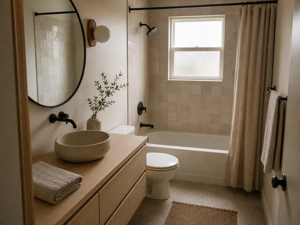 AI-generated visualization of a Japandi Seattle bathroom