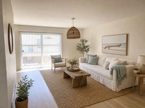 AI-generated visualization of a coastal San Diego living room
