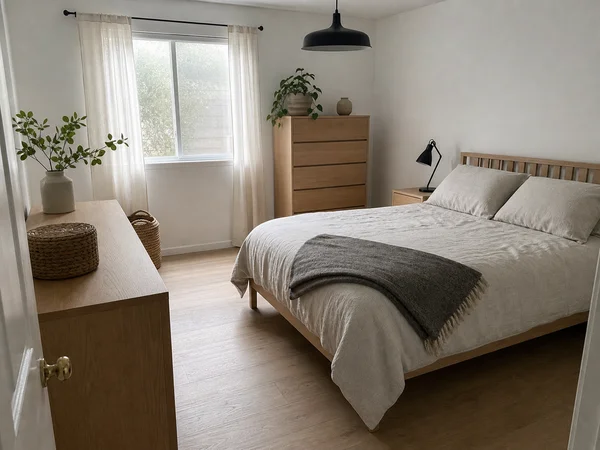 AI-generated visualization of a Scandinavian Portland bedroom