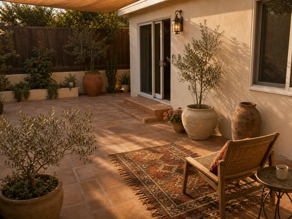 AI-generated visualization of a Mediterranean Long Beach patio